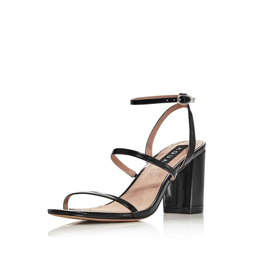 AQUA Womens Black Padded Strappy Maika Square Toe Block Heel Sandals 9.5 M